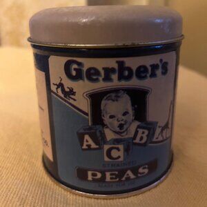 Vintage Rare  Gerber baby food tin  peas  ex condition  for the collectors  3 in